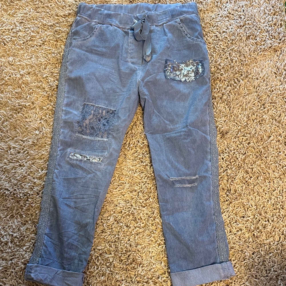 Blue Patchwork Jogger Pants